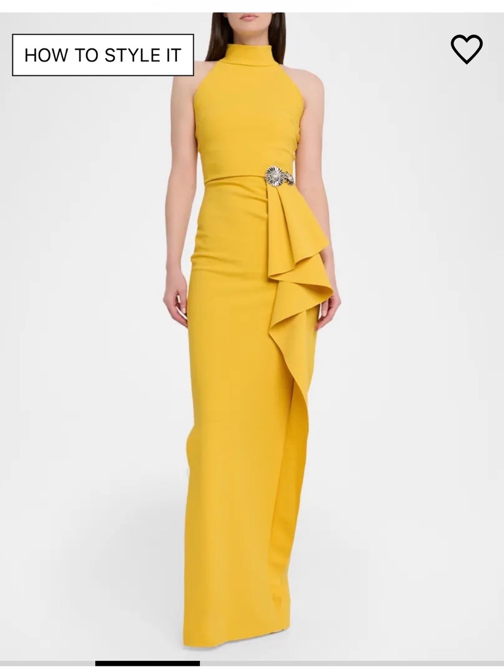 Chiara Boni Mustard Yellow One-Shoulder Evening Gown with Draped Ruffle